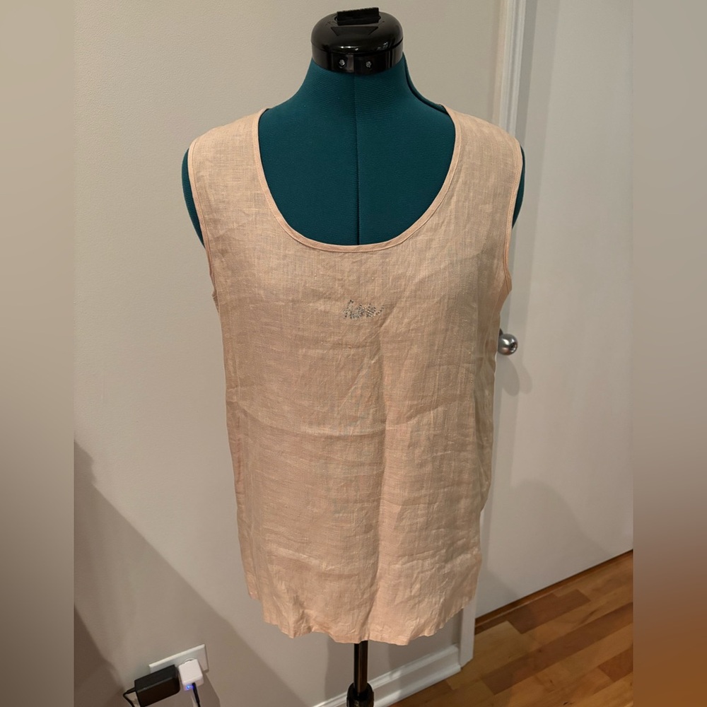 90s Fidele Brand Beige Sleeveless Top, Scoop neck flowy linen